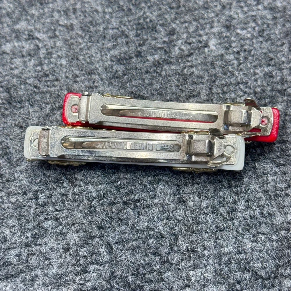 Vintage Barrette Hair Clips Women Red White Gold French Retro Parisian Coquette